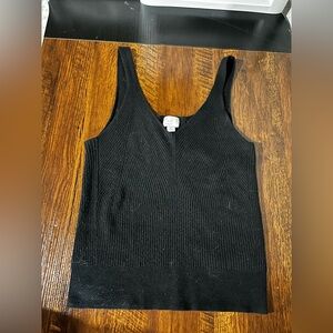 Knit tank top black v neck ribbed